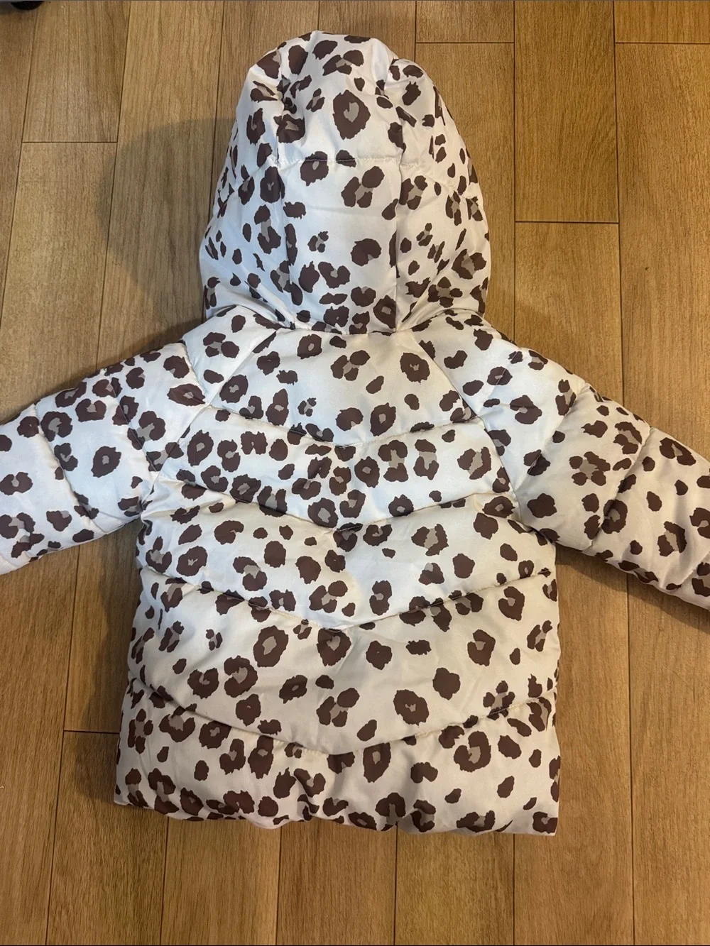 GAP Cream and Brown Leopard-Print Hooded Puffer